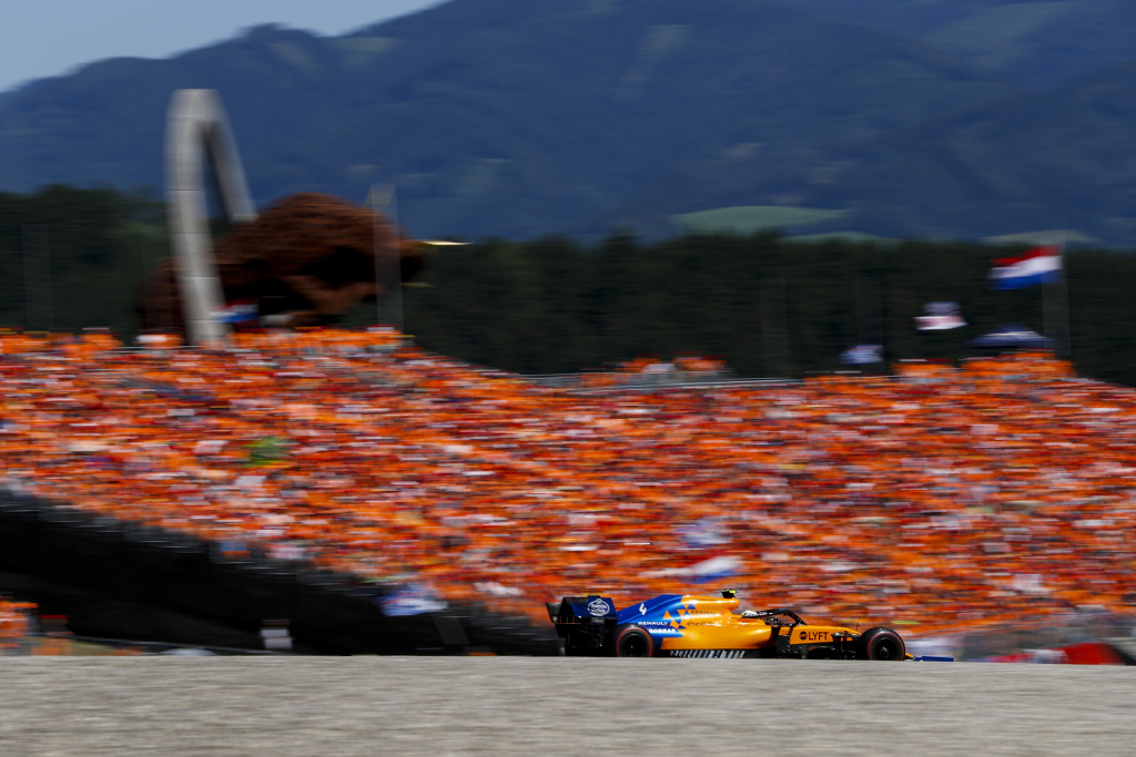 Lando Norris drives his McLaren F1 car at the Red Bull Ring in Austria