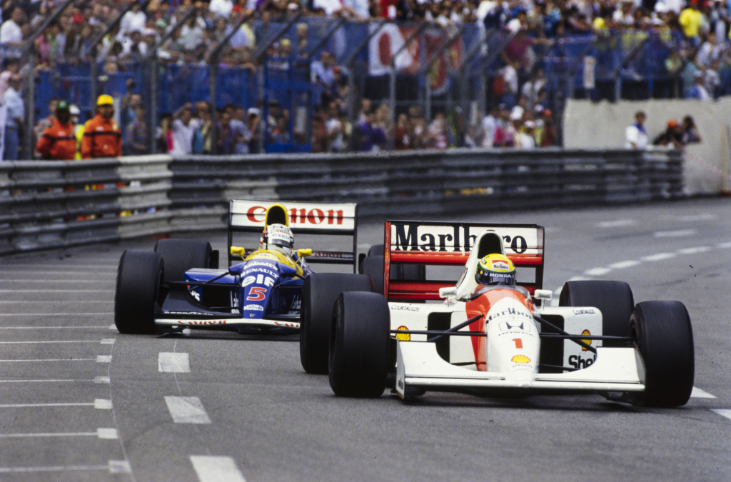 Nigel Mansell and Ayrton Senna race at the 1992 Monaco F1 Grand Prix