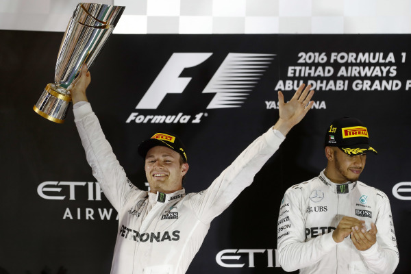 Nico Rosberg celebrates winning a Formula 1 race