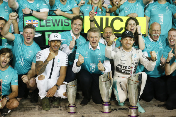The Mercedes F1 team celebrates