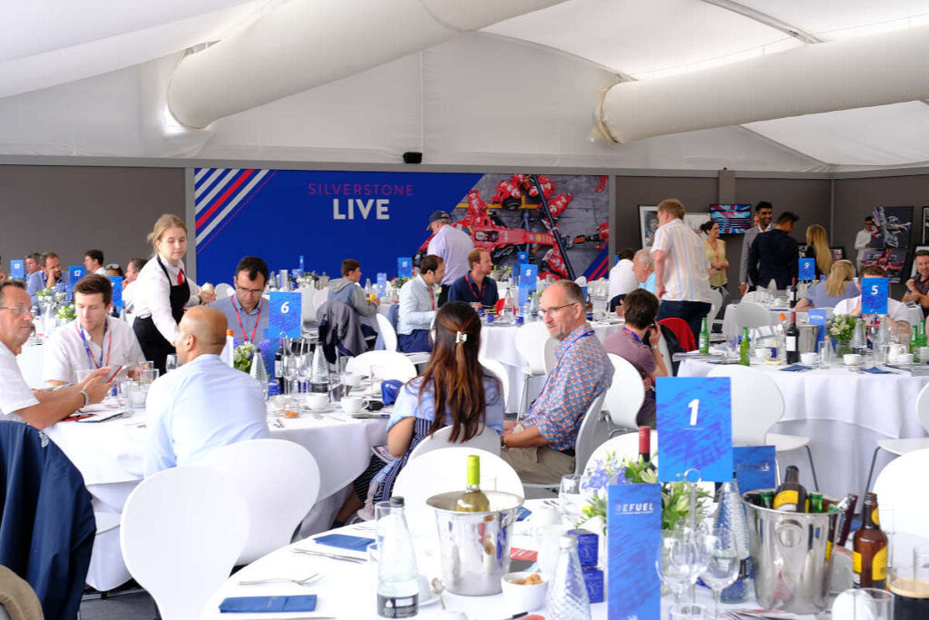 Diners in the hospitality lounge at the British F1 Grand Prix