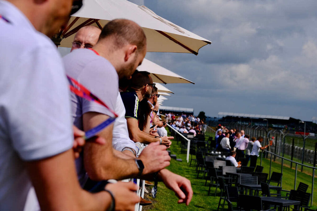 Spectators watching the British F1 Grand Prix from hospitality