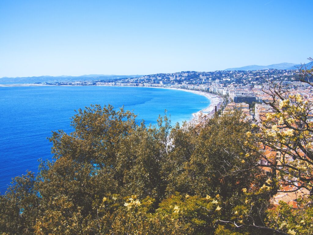 An aerial view of the Nice coastline