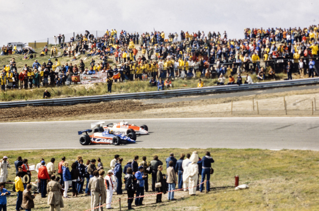 F1 drivers Derek Daly and Alain Prost drive in Zandvoort