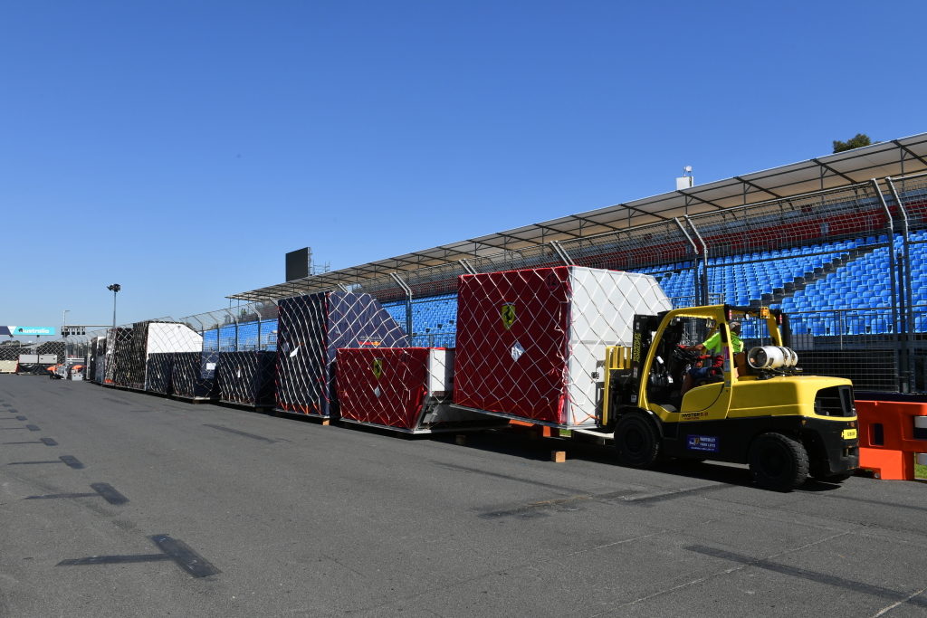 Freight arrives at the 2020 Australian F1 Grand Prix