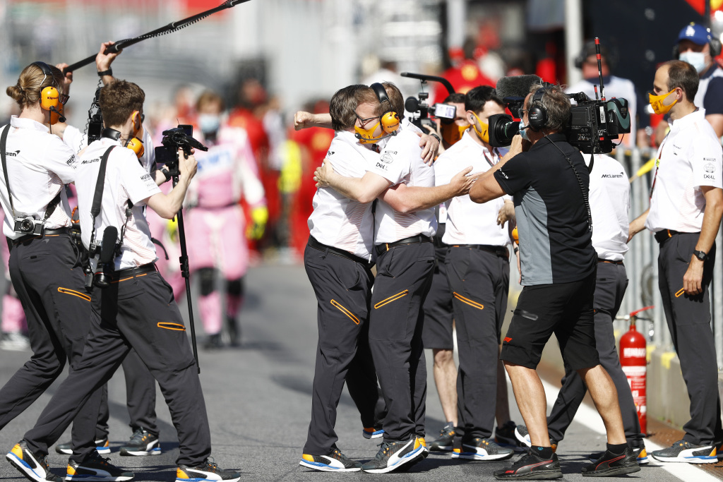McLaren celebrating in front of Drive to Survive cameras