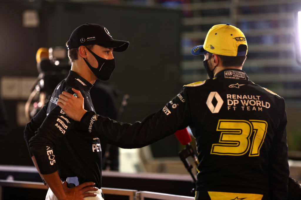 F1 drivers George Russell and Esteban Ocon