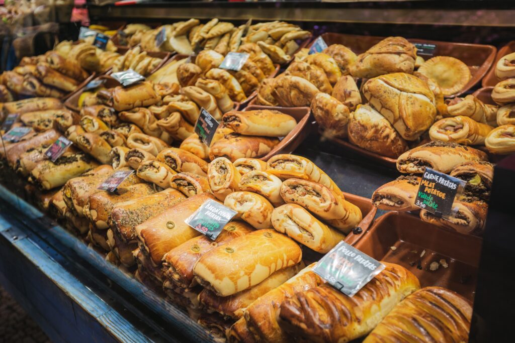Food on display in a market in Barcelona