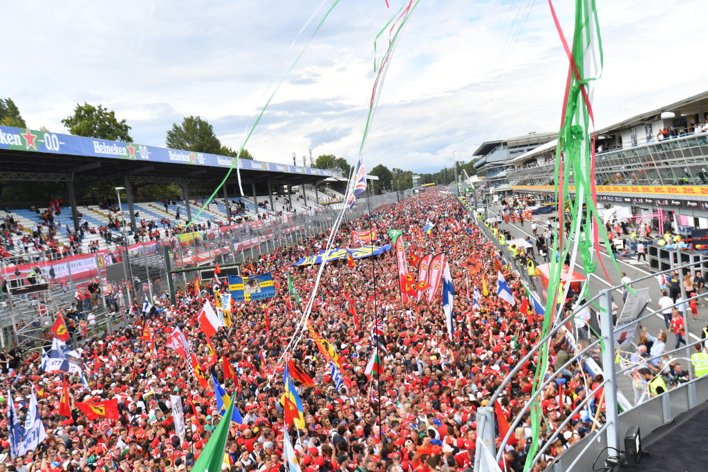 Fans celebrate on track after the Italian Grand Prix