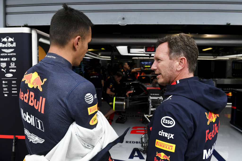 F1 driver Alex Albon and Red Bull boss Christian Horner