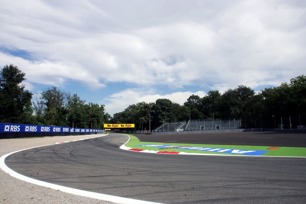 Two grandstands at the Della Roggia chicane before the Italian Grand Prix