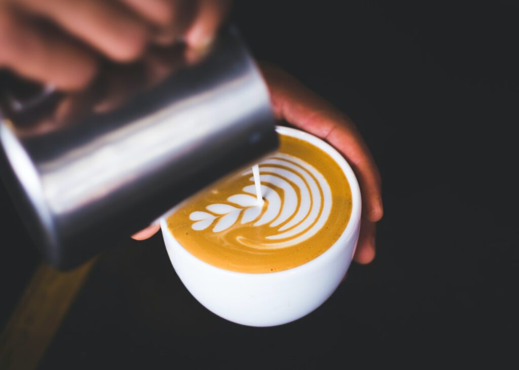 A latte being poured