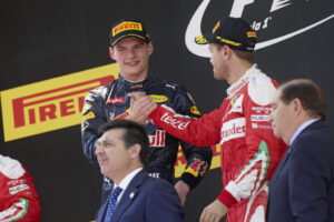 Max Verstappen and Sebastian Vettel shake hands