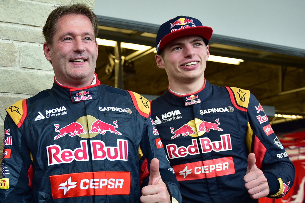 Jos Verstappen and Max Verstappen showing a thumbs up