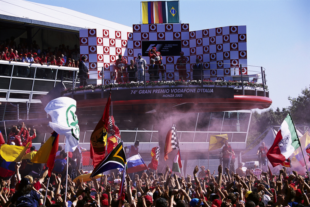 The Tifosi celebrate a home victory for Ferrari in 2003.
