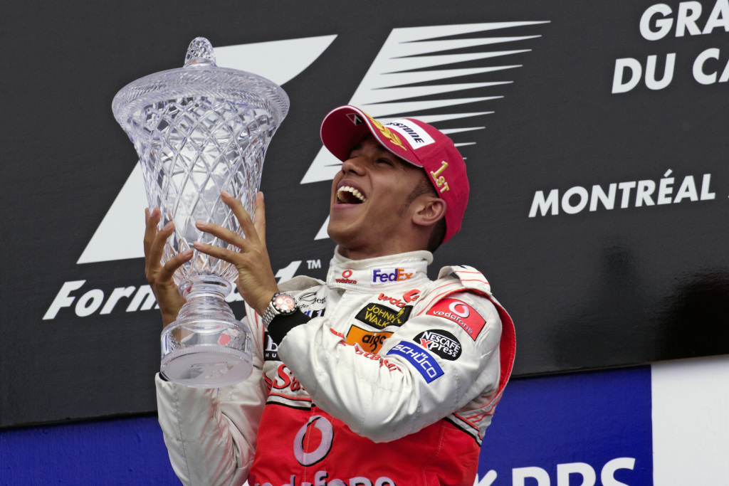 Lewis Hamilton celebrates his first Grand Prix victory in 2007.