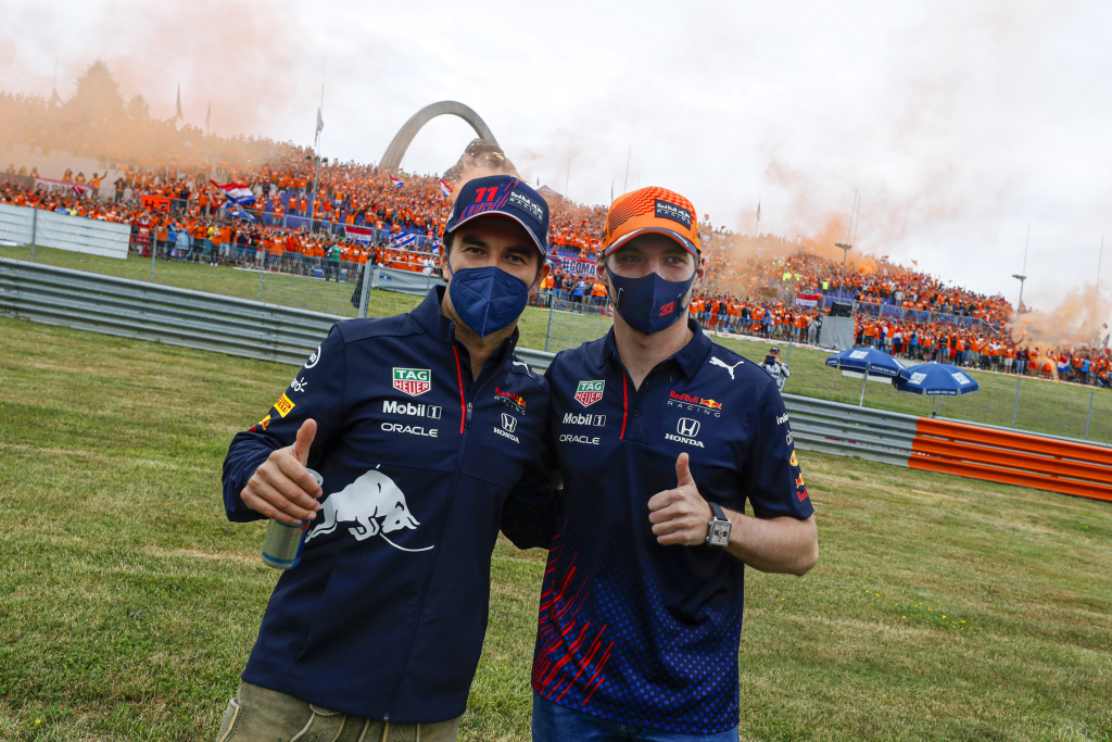 Red Bull drivers Sergio Perez and Max Verstappen