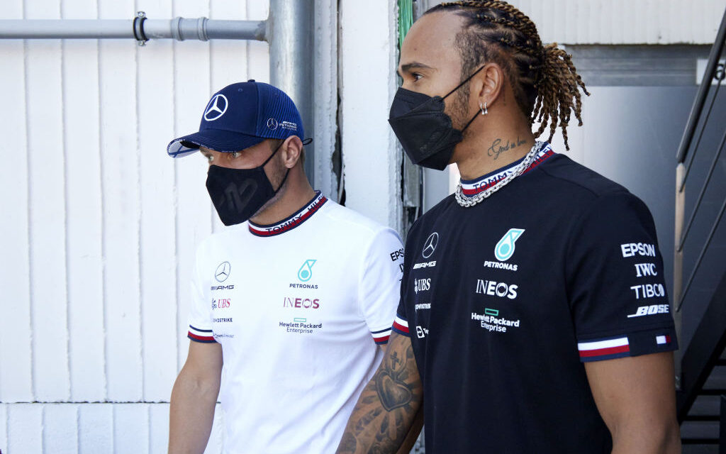 Mercedes F1 drivers Valtteri Bottas and Lewis Hamilton