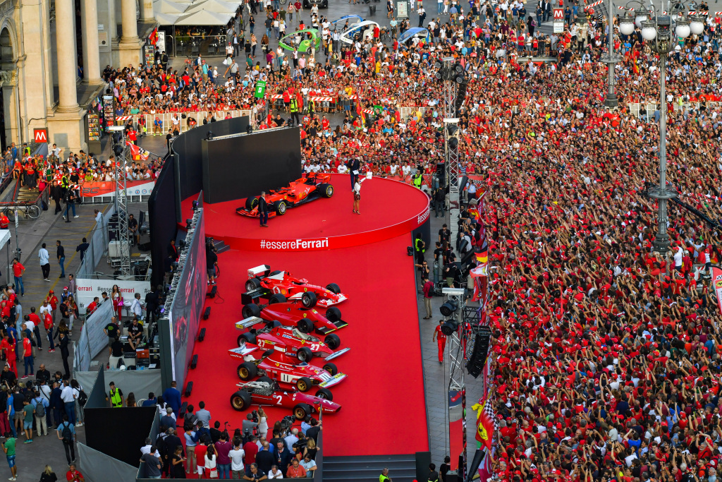 A Ferrari celebration with crowds of people