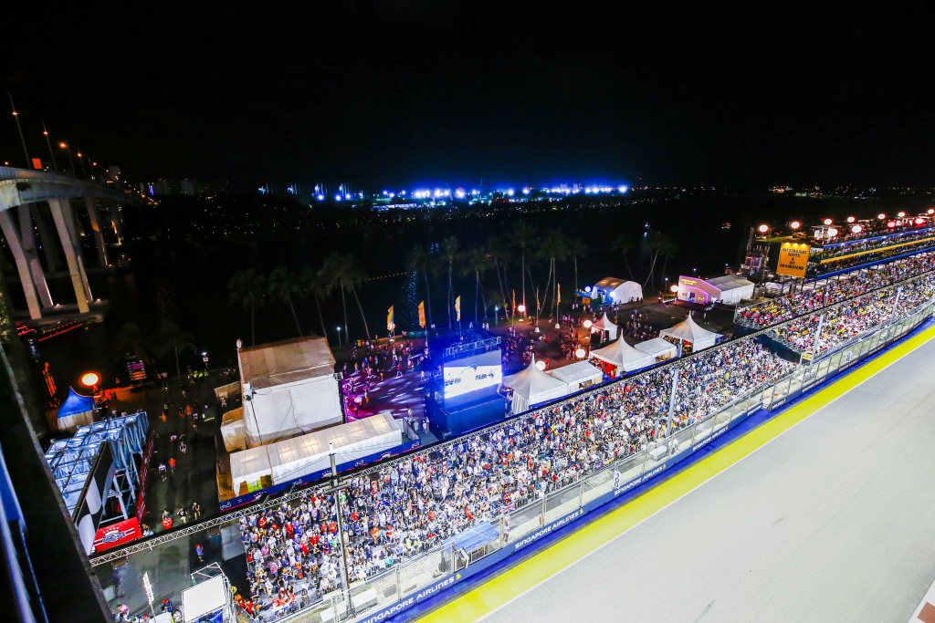 Turn 1 grandstand at Marina Bay Circuit