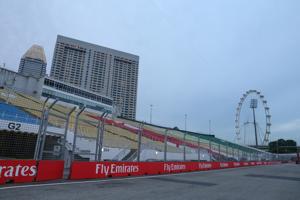 An emptyBay Grandstand at the Marina Bay Circuit