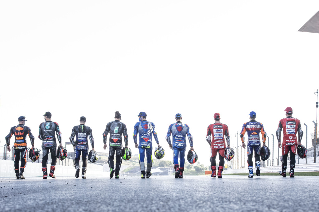 MotoGP riders lining up