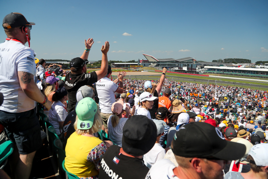 Fans watching a Formula 1 race at Silverstone