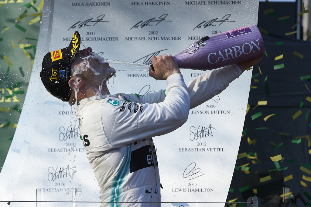 Valtteri Bottas celebrating with champagne