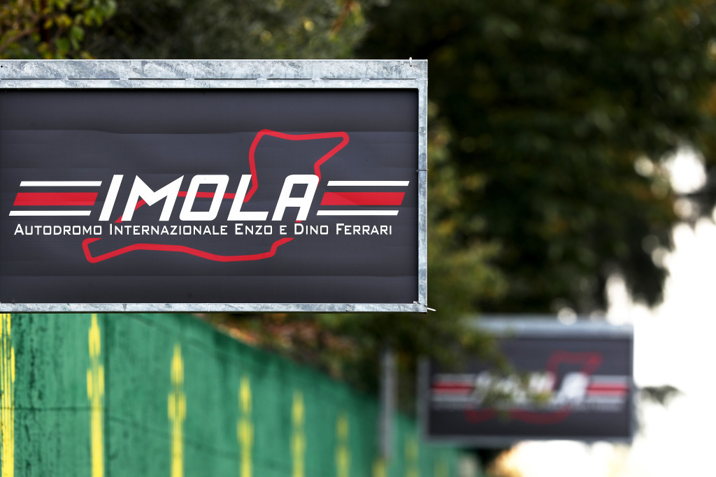 A sign at the Imola race track ahead of the Emilia Romagna F1 Grand Prix