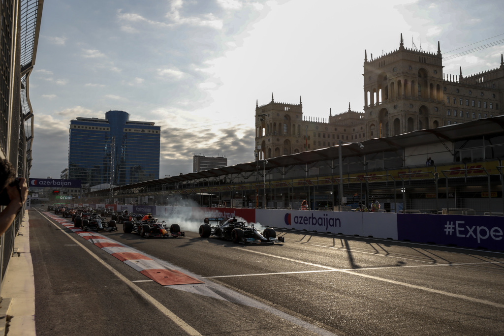 Lewis Hamilton locks up during the Azerbaijan F1 Grand Prix