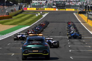 F1 cars line up on the grid before the British Grand Prix