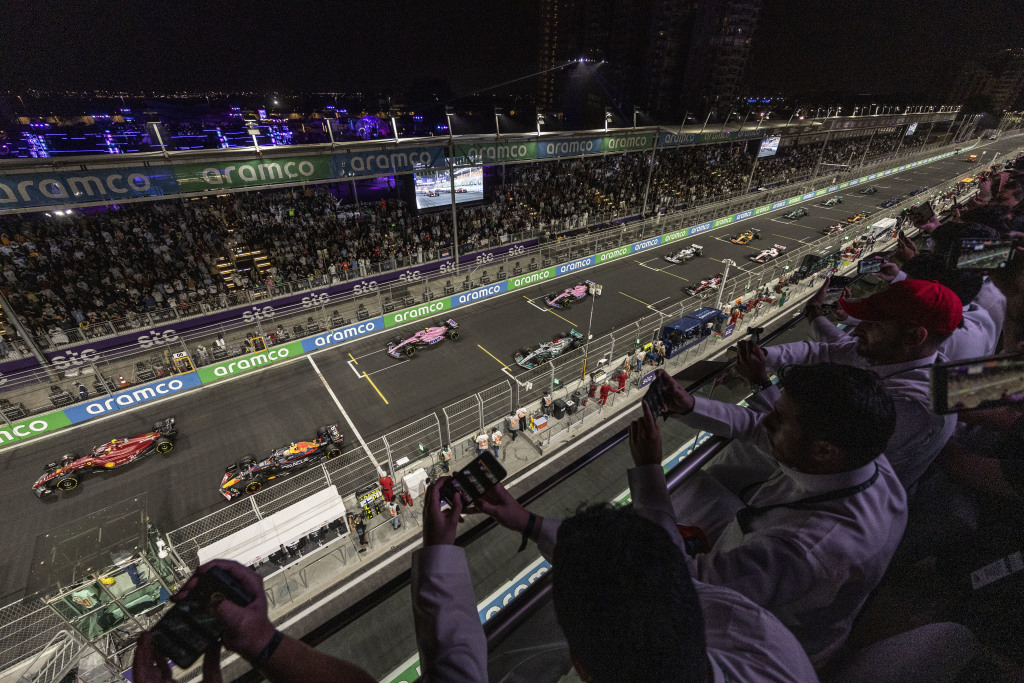 The view of an F1 race from the Paddock Club balcony