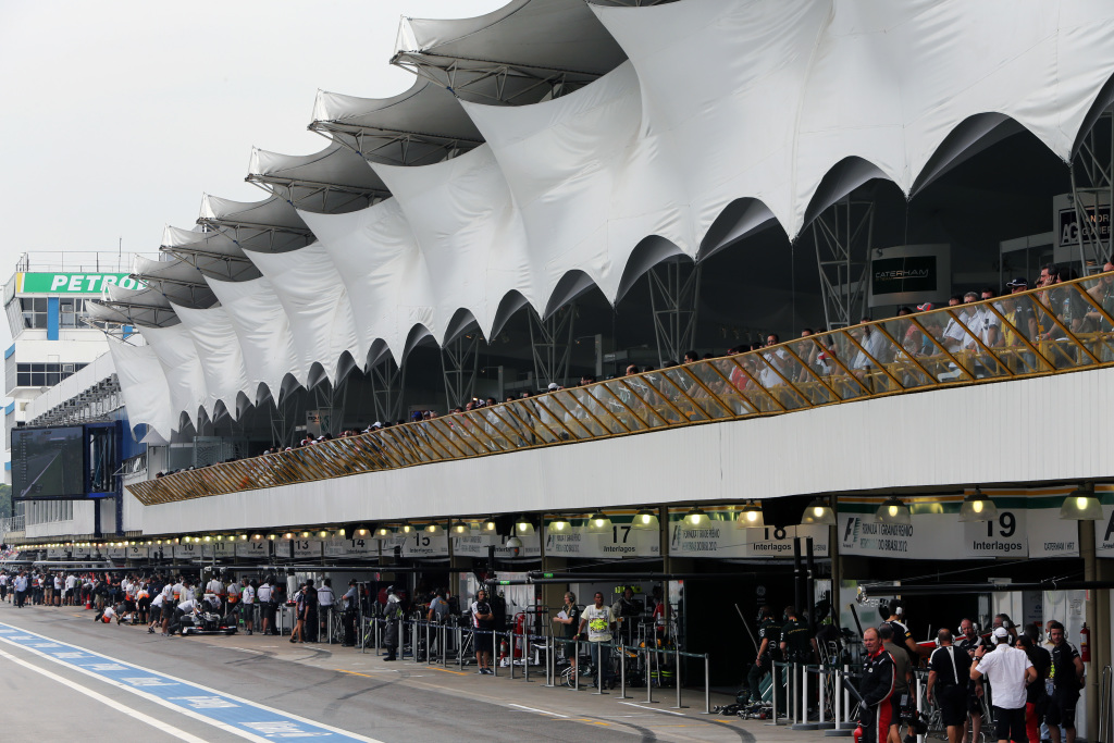 The Paddock Club balcony above the pit lane at Interlagos, Sao Paolo