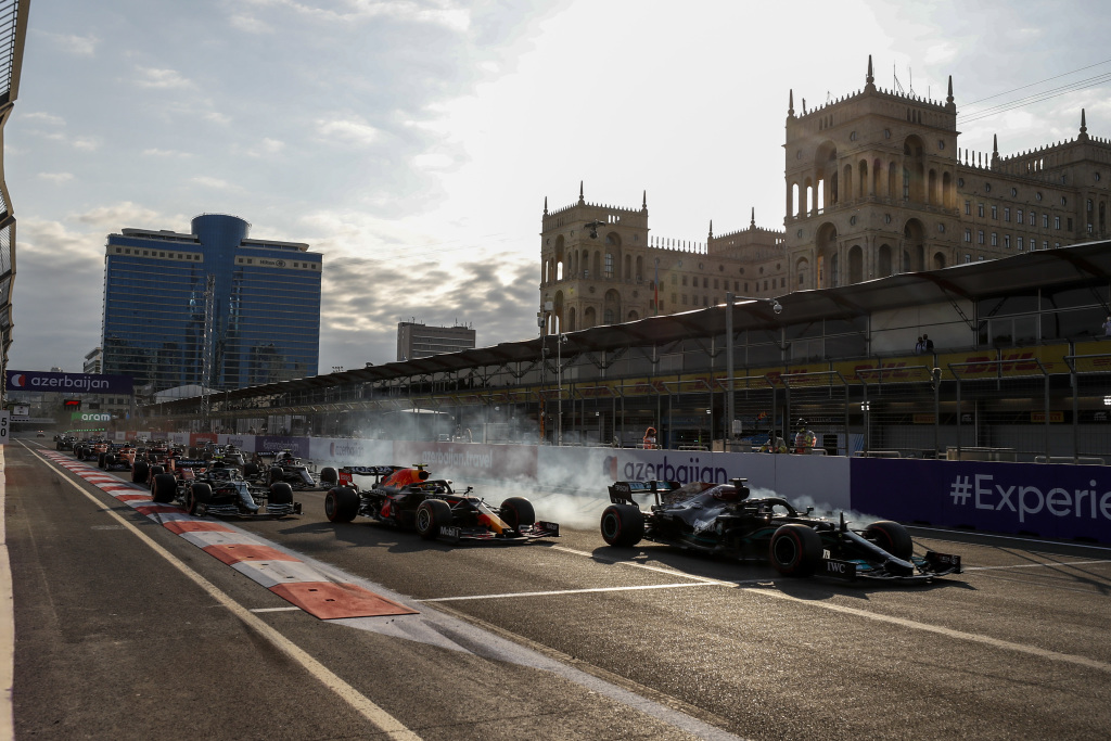 Sergio Perez and Lewis Hamilton during the 2021 Azerbaijan Grand Prix