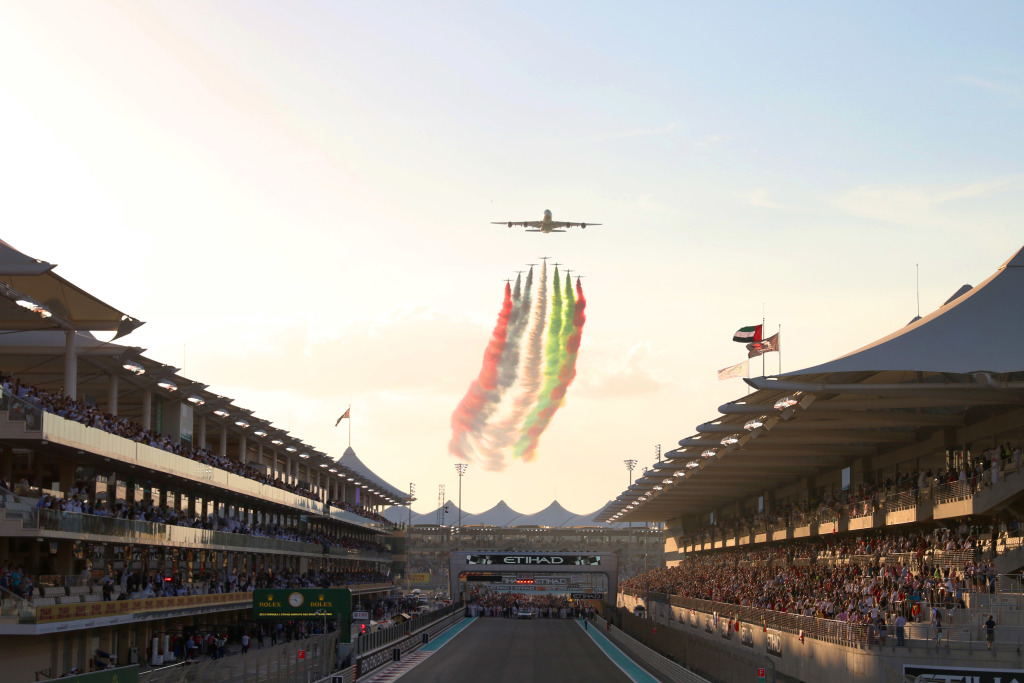 A flyover taking place above the grid at the Abu Dhabi Grand Prix