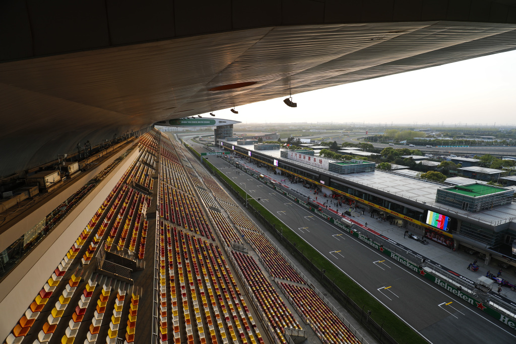 An empty grandstand overlooking the straight at Shanghai International circuit