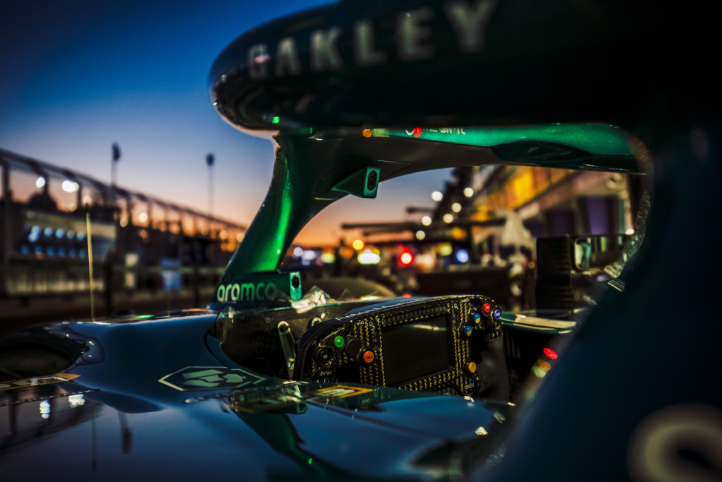 A photograph through the halo of a Formula 1 car