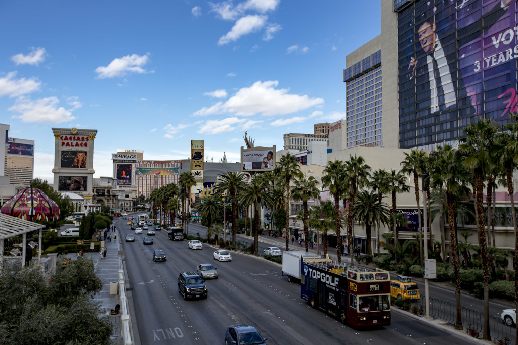 Cars driving along the Las Vegas strip