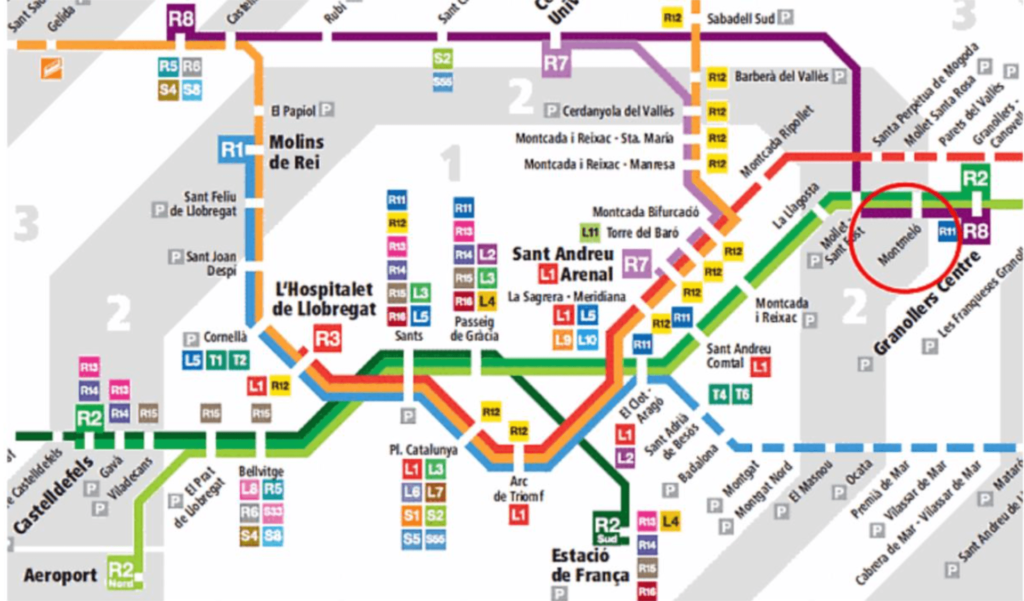 Map of Barcelona metro and train system
