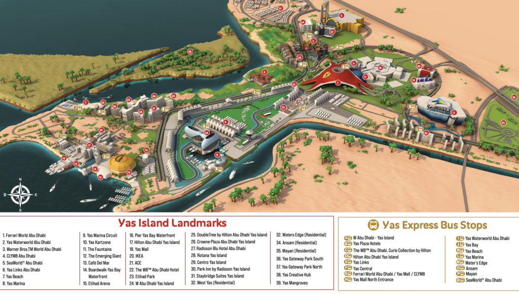 Abu Dhabi Yas Marina free shuttle map