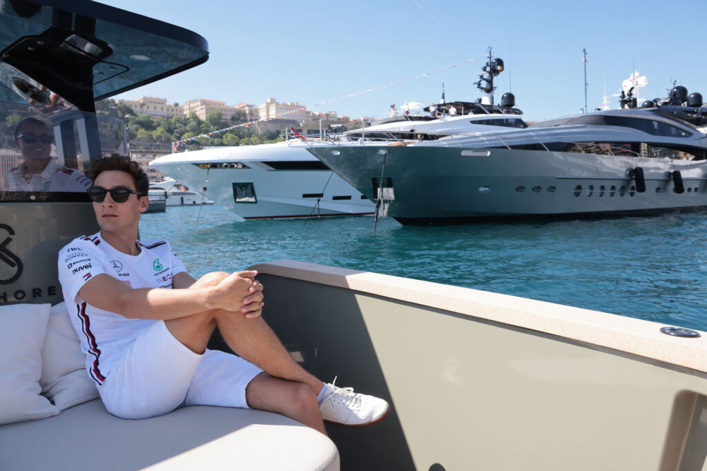George Russell on a yacht in Monaco