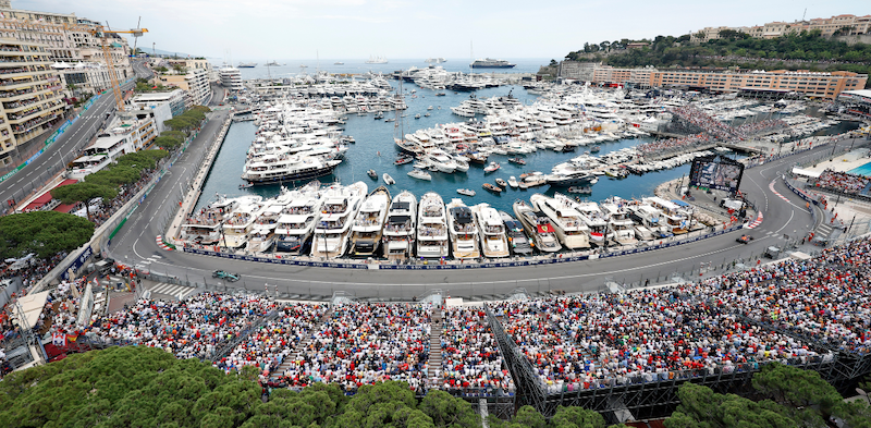 Monaco harbour with yacht watching the Monaco GP