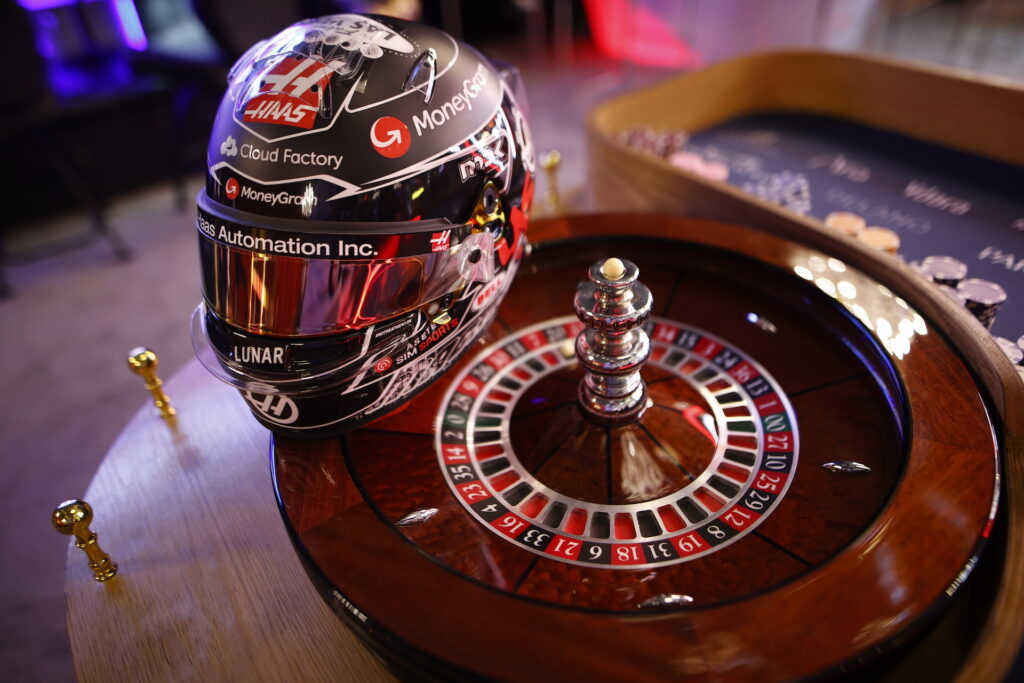 Haas Helmet on roulette table in Las Vegas