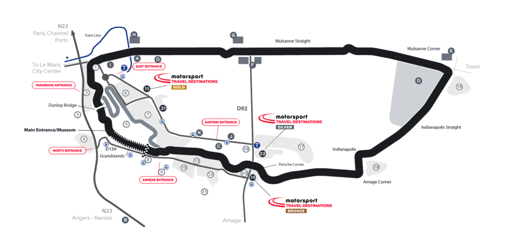 Le Mans 24h map with Motorsport Travel Destinations sites